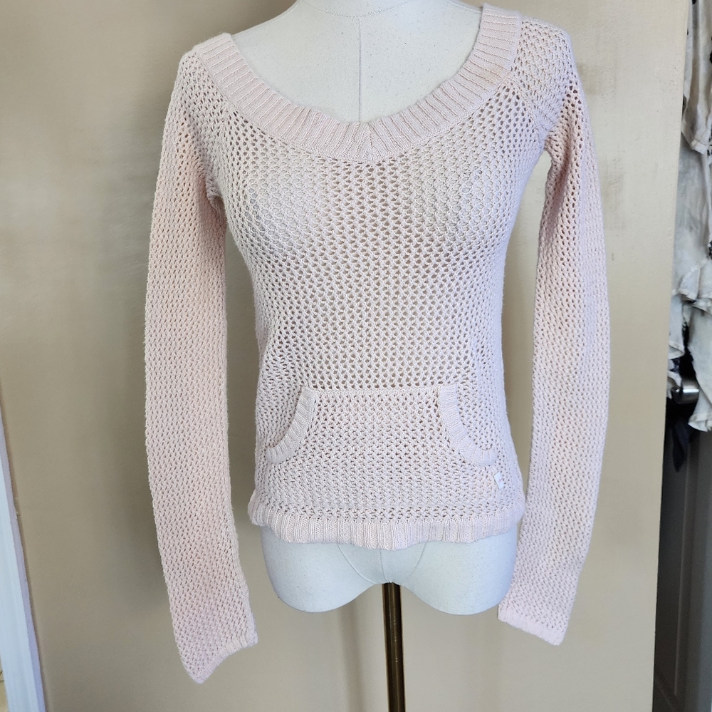 VINTAGE! Pink Crochet Knit Off the Shoulder Sweater, Women's M - Picture 2 of 9